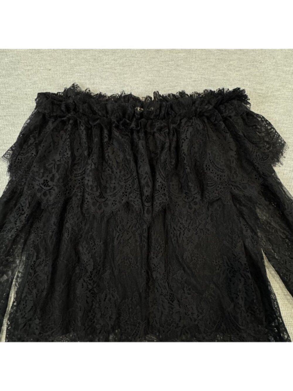 Entro Floral Sheer Lace Blouse Size Large Black Off Shoulder Peasant Boho Gothic - Picture 5 of 15